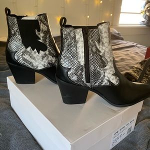 Black faux snake skin booties
